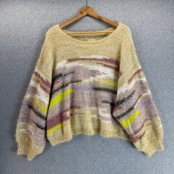 Pilcro‎ Anthropologie Womens Multicolor Tan Purple Abstract Knit Sweater Size 3X - Picture 1 of 16